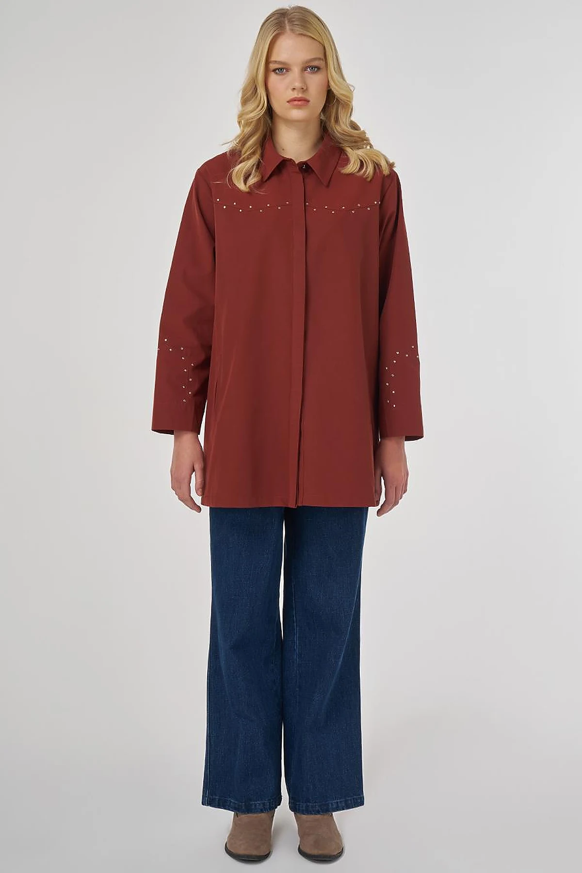 Troque Printed Cotton Tunic Brick Red