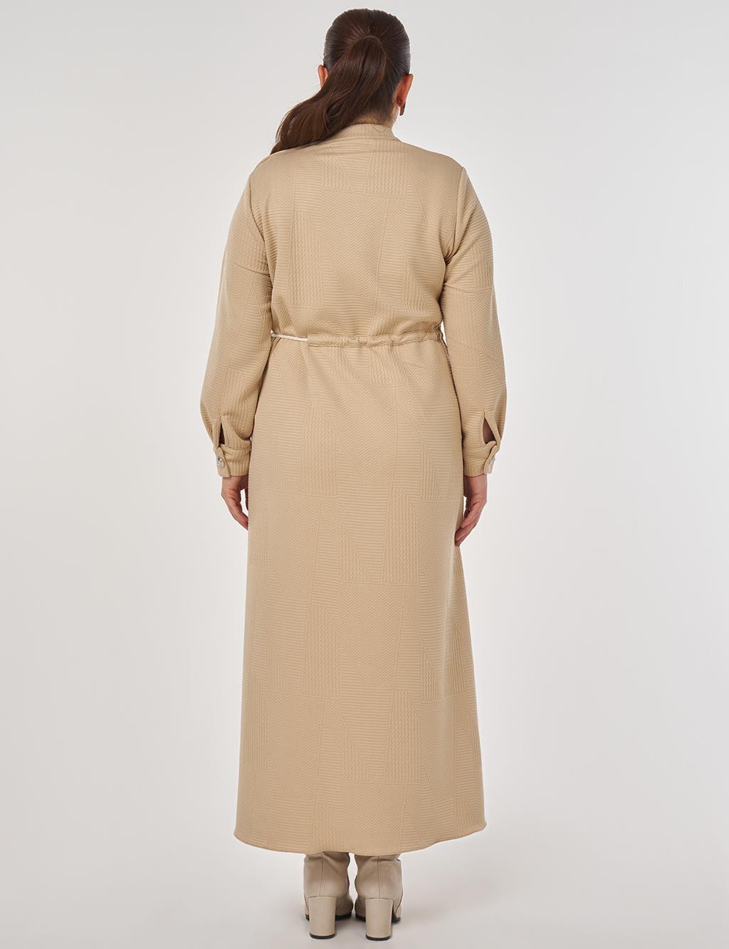 Patterned Relaxed-Cut Dress in Beige