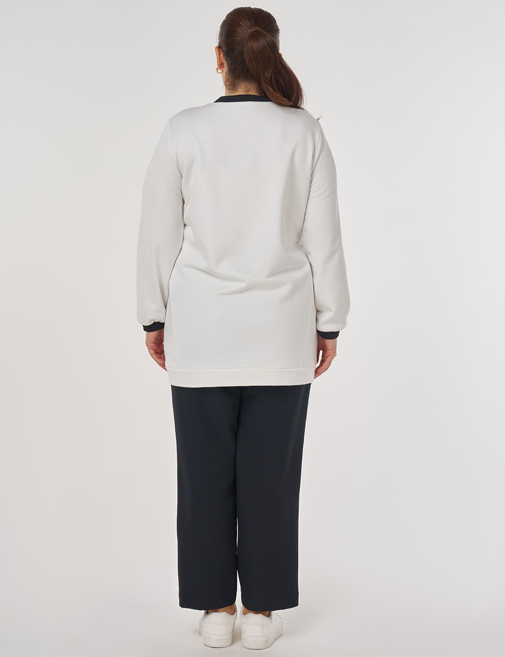 Contrast Striped Scuba Sweatshirt in Ecru