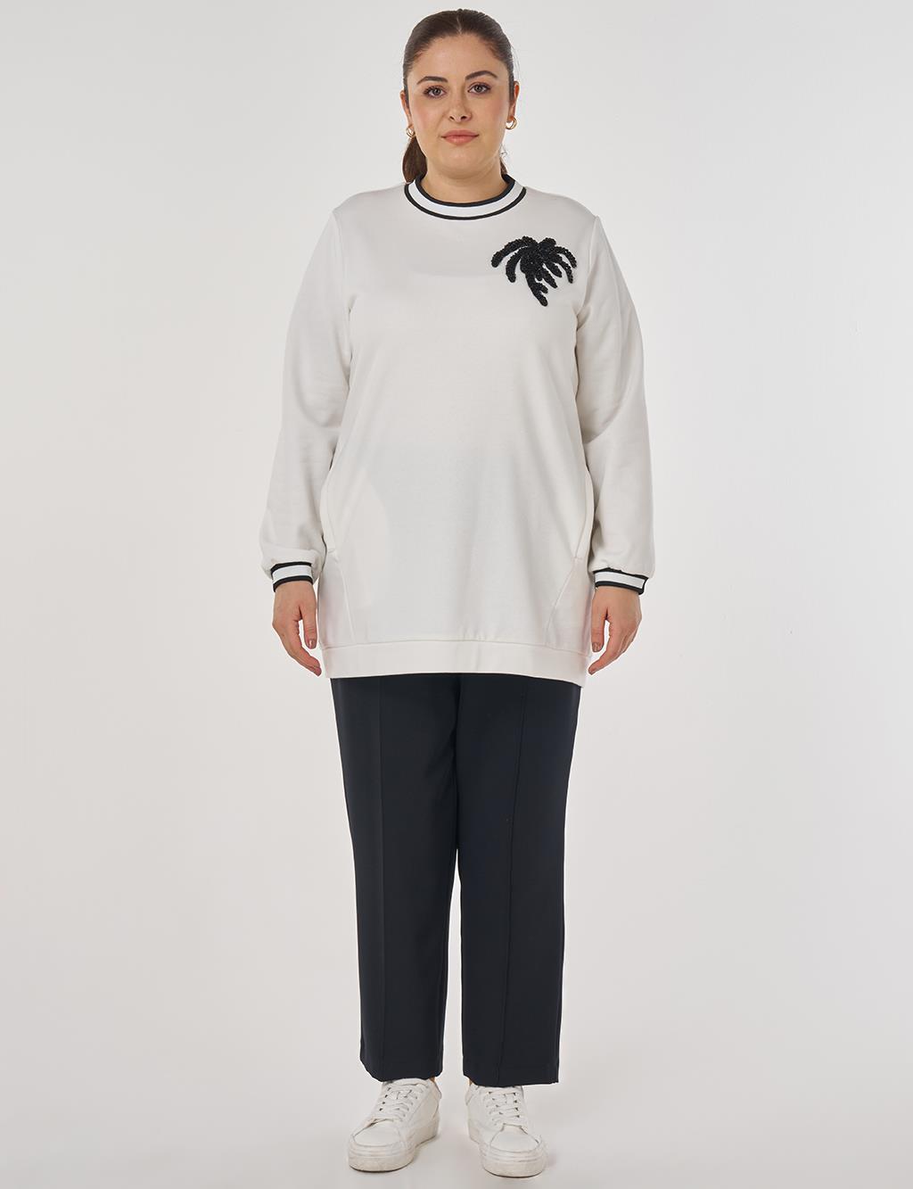 Contrast Striped Scuba Sweatshirt in Ecru