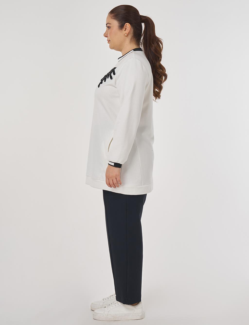 Contrast Striped Scuba Sweatshirt in Ecru