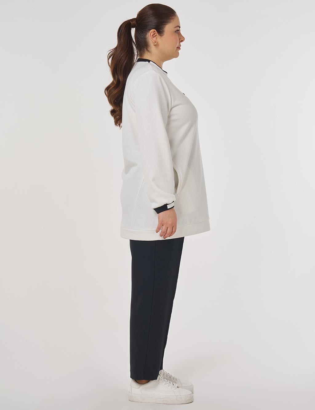 Contrast Striped Scuba Sweatshirt in Ecru