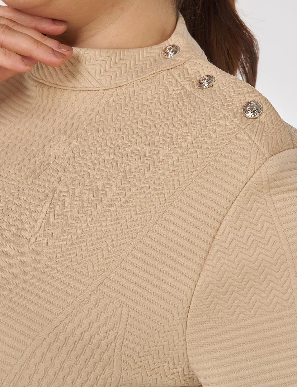 Patterned Relaxed-Cut Dress in Beige