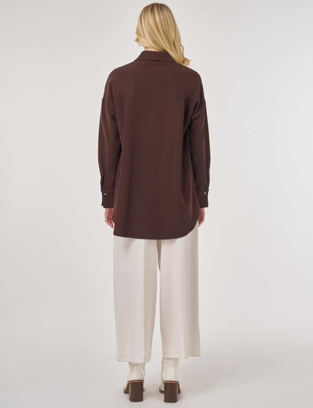 Aplikeli Şık Tunik Koyu Kahve