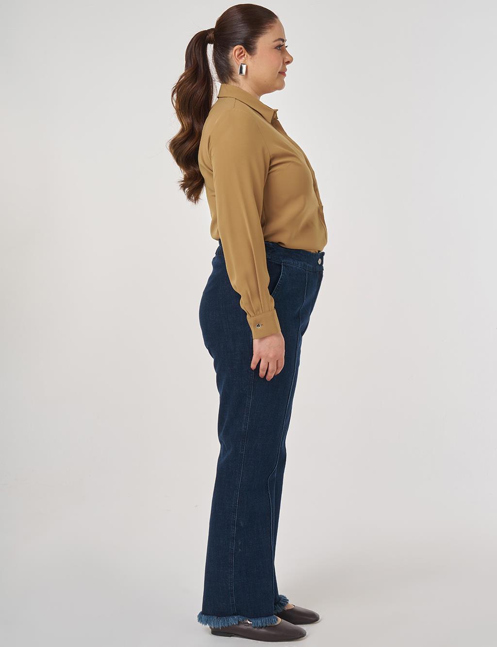 Topstitched Denim Pants in Navy Blue