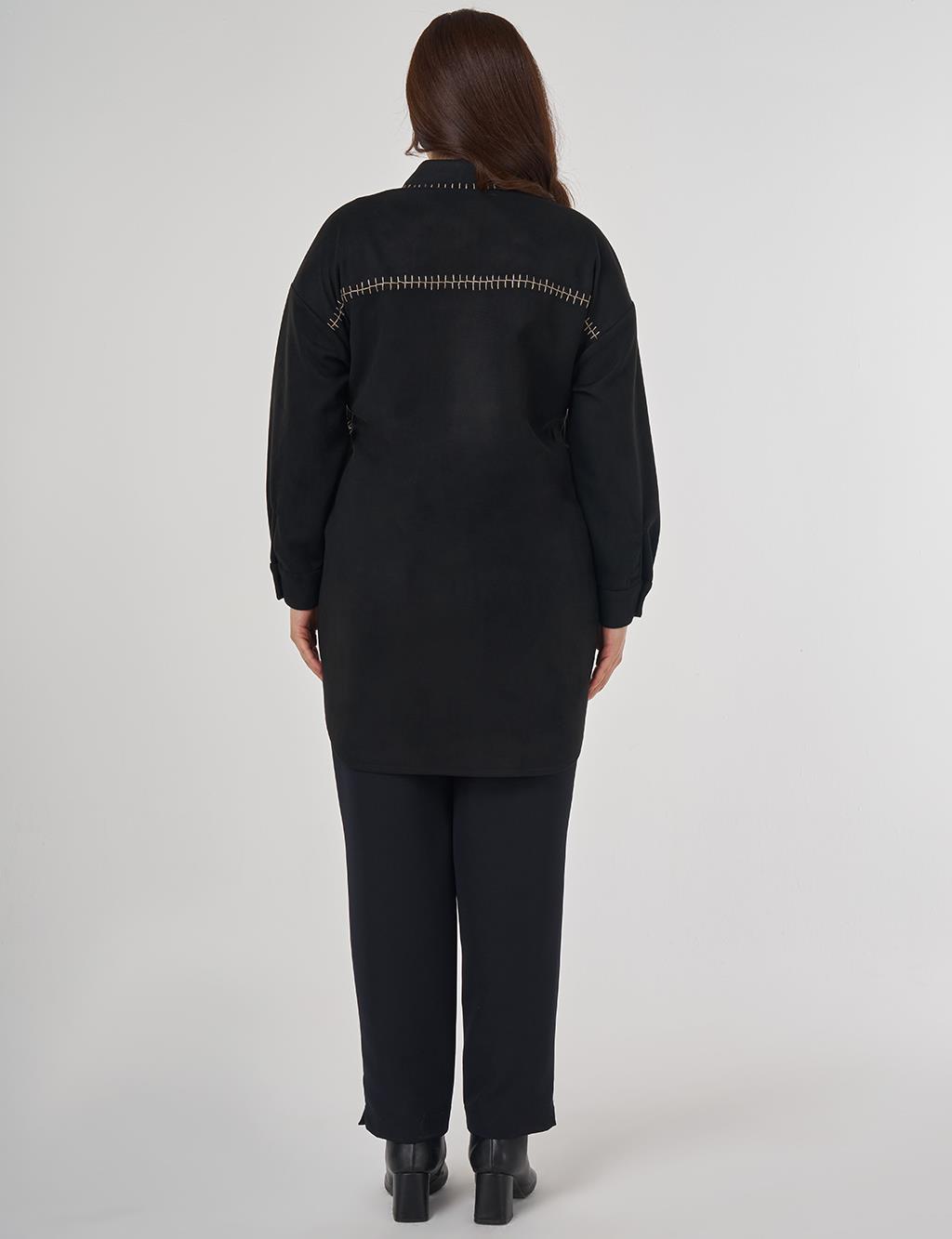 Topstitch Suede Tunic in Black