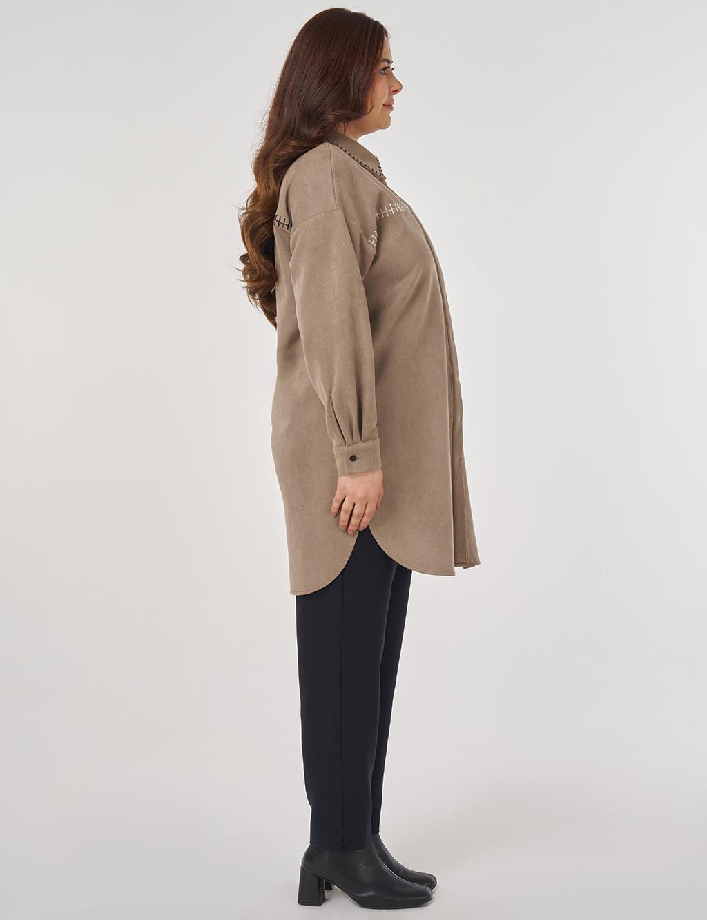 Topstitch Suede Tunic in Mink