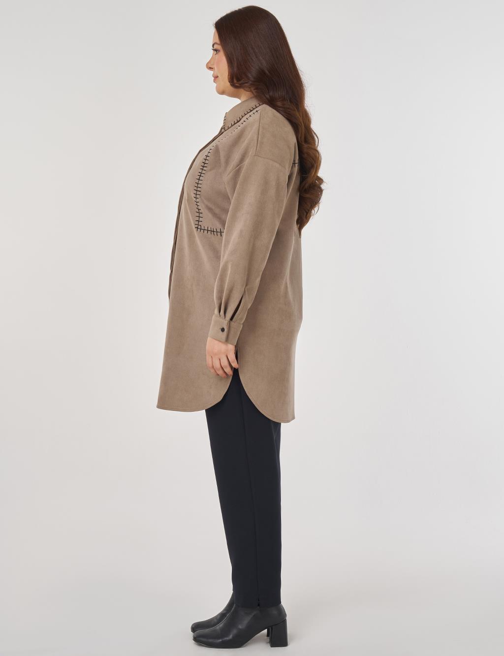 Topstitch Suede Tunic in Mink