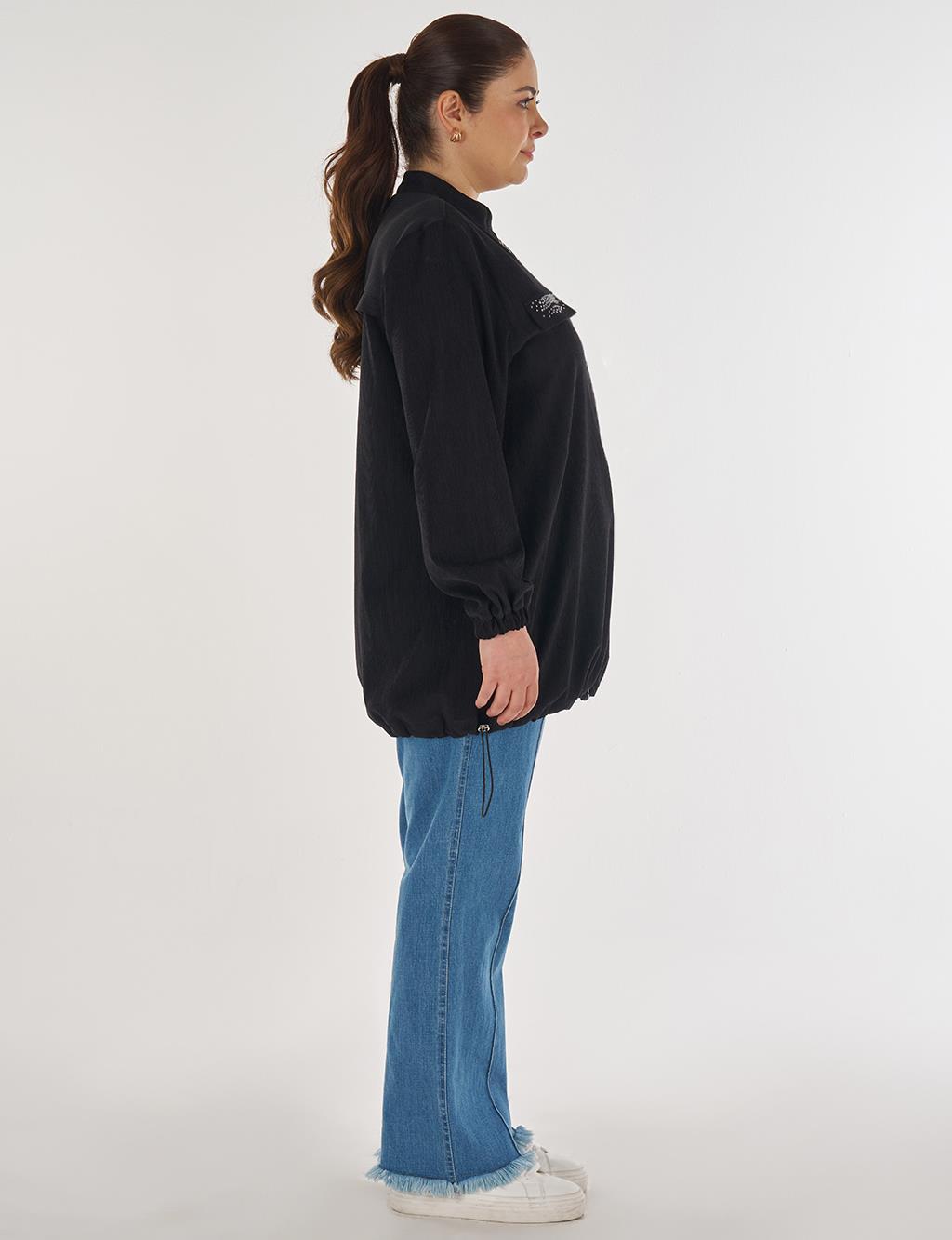 Flap Pocket Sweatshirt in Black
