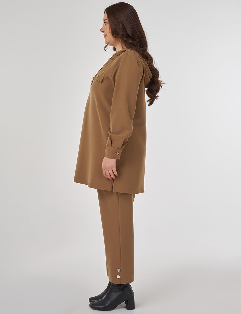 Kapak Cepli Rahat Kesim İkili Takım Koyu Oliv