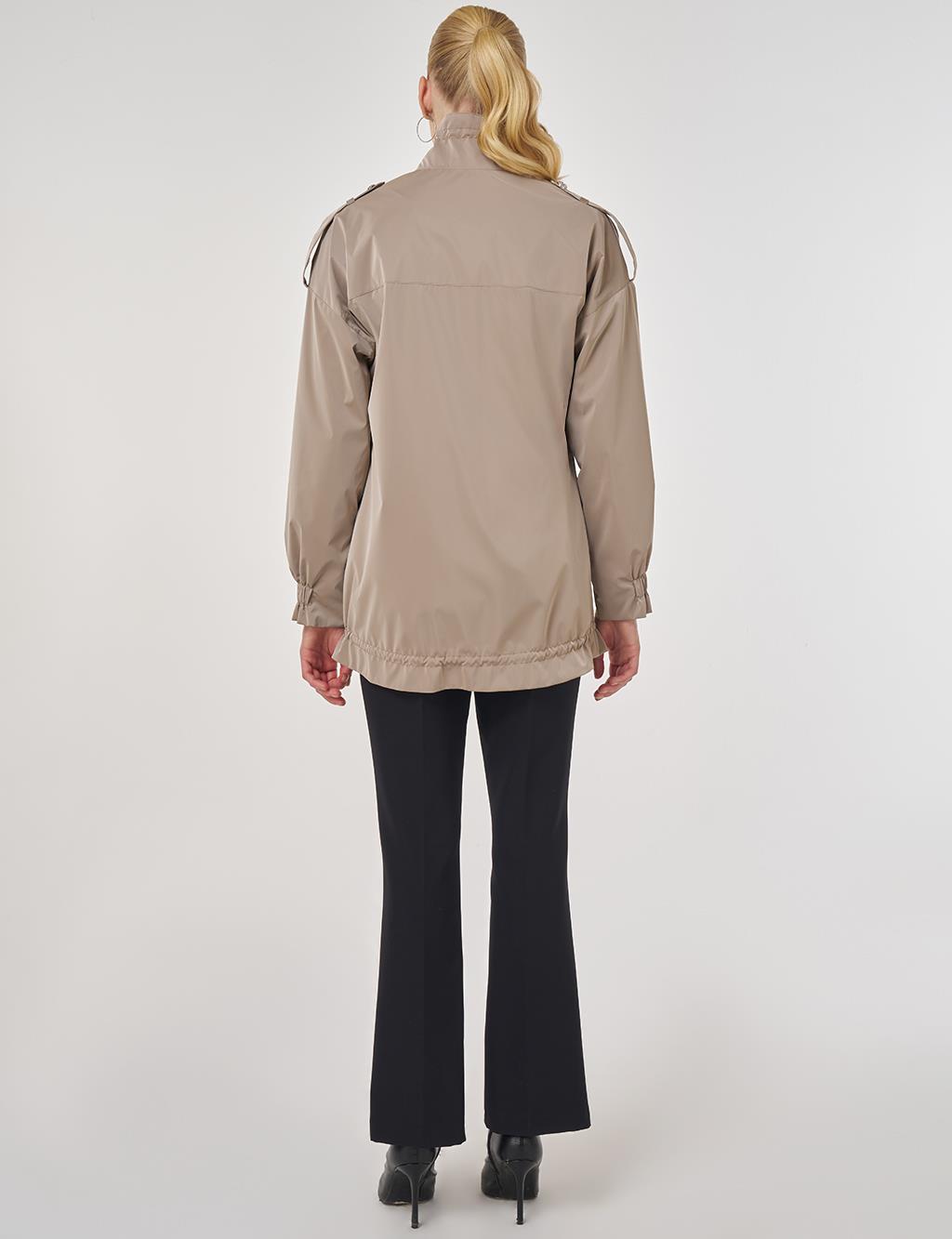 Shiny Stand Collar Jacket Cream