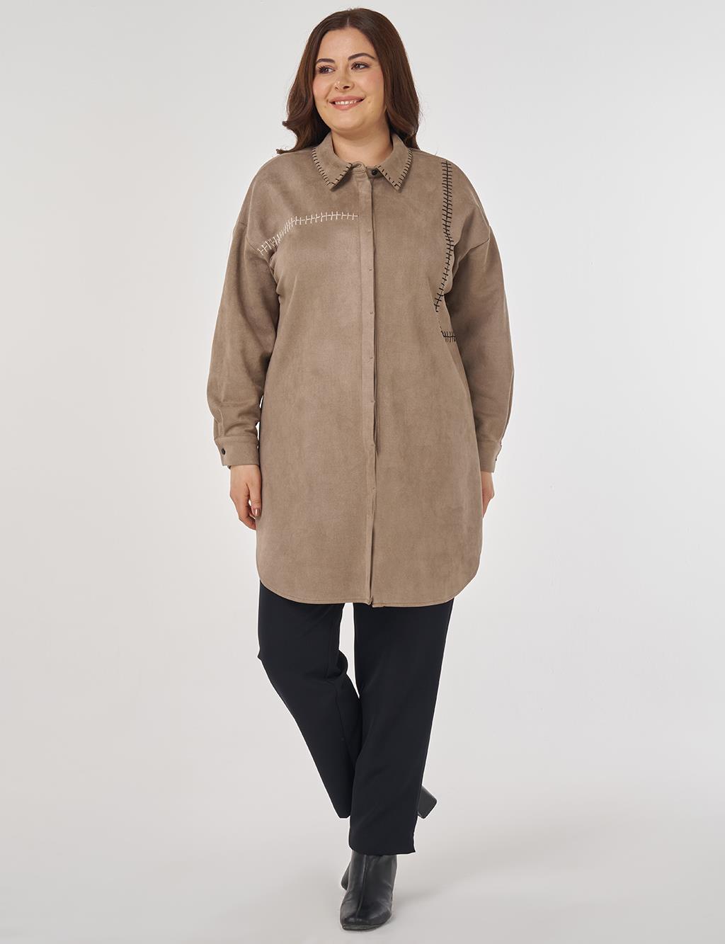 Topstitch Suede Tunic in Mink