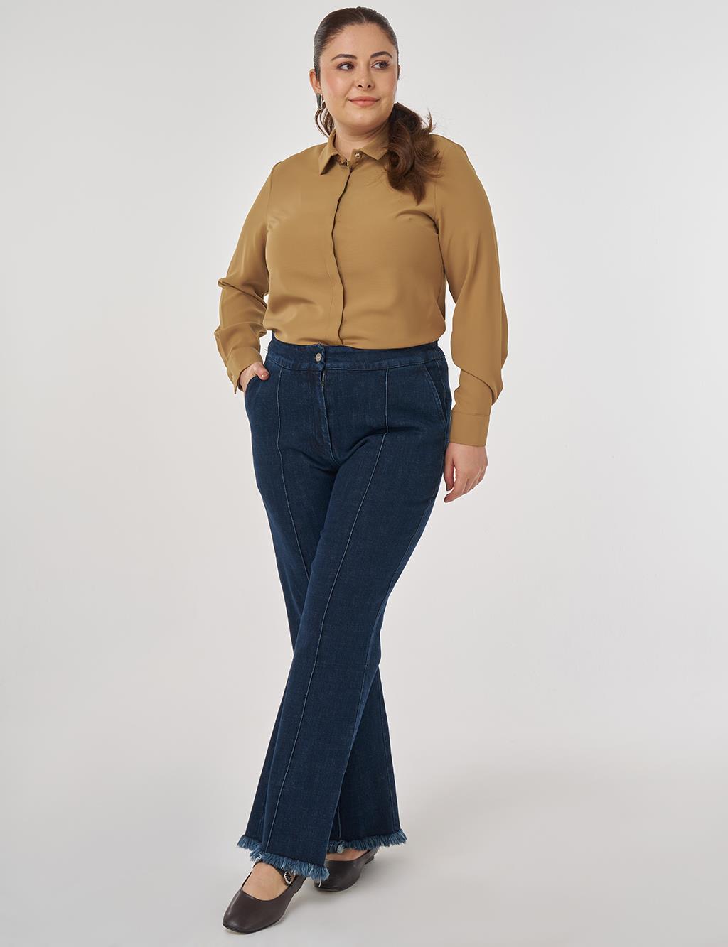 Topstitched Denim Pants in Navy Blue