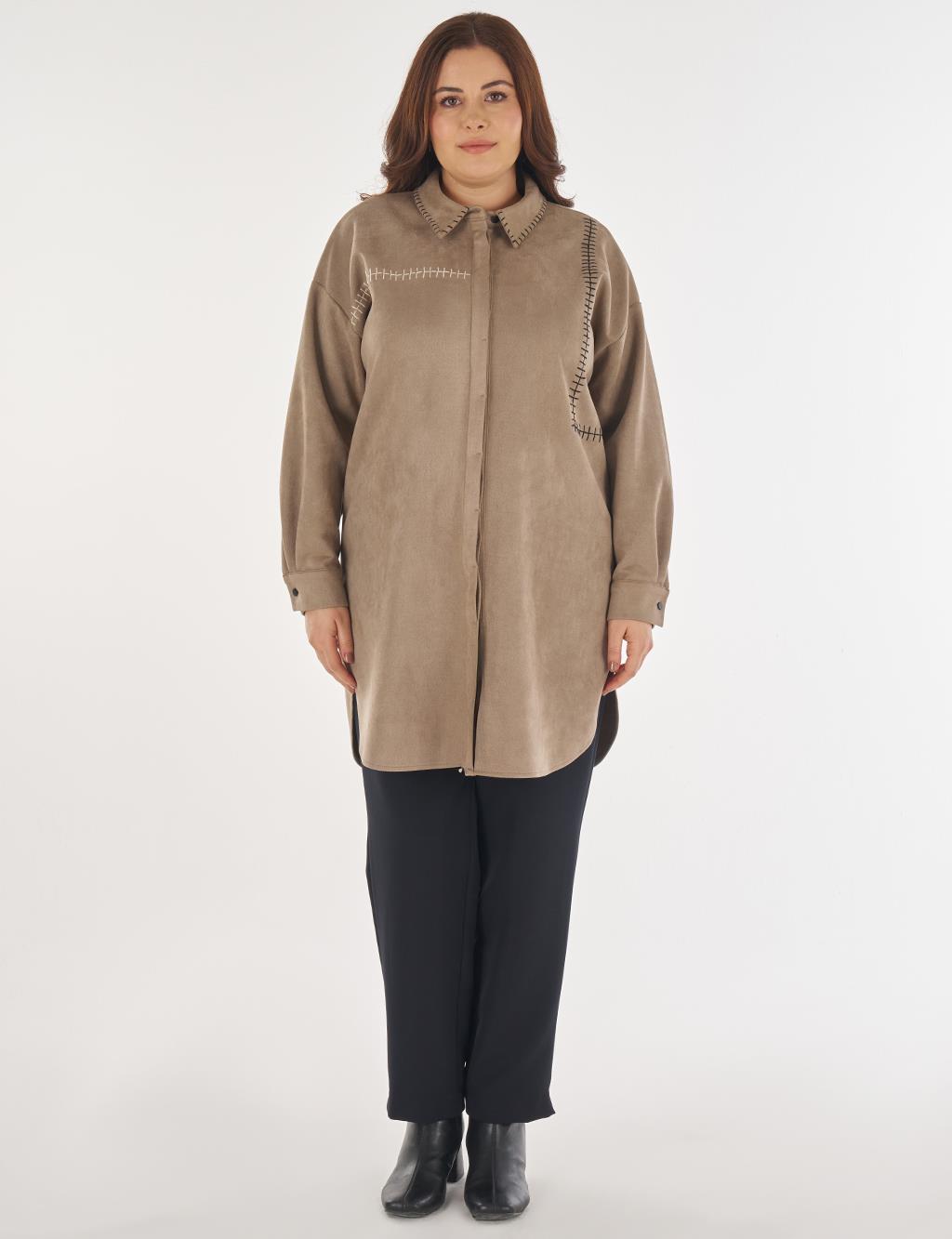 Topstitch Suede Tunic in Mink