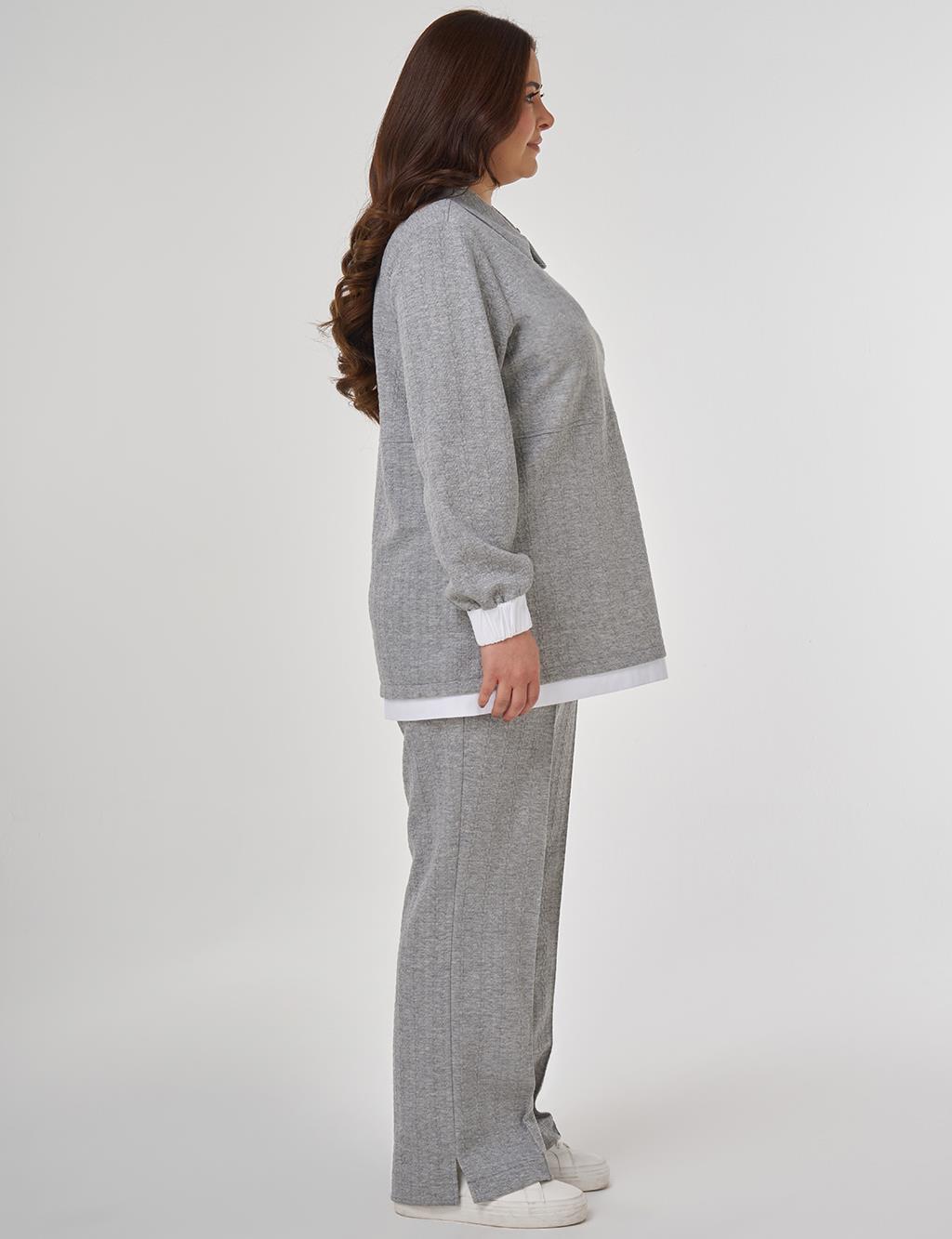 Broşlu Rahat Kesim İkili Takım Gri 