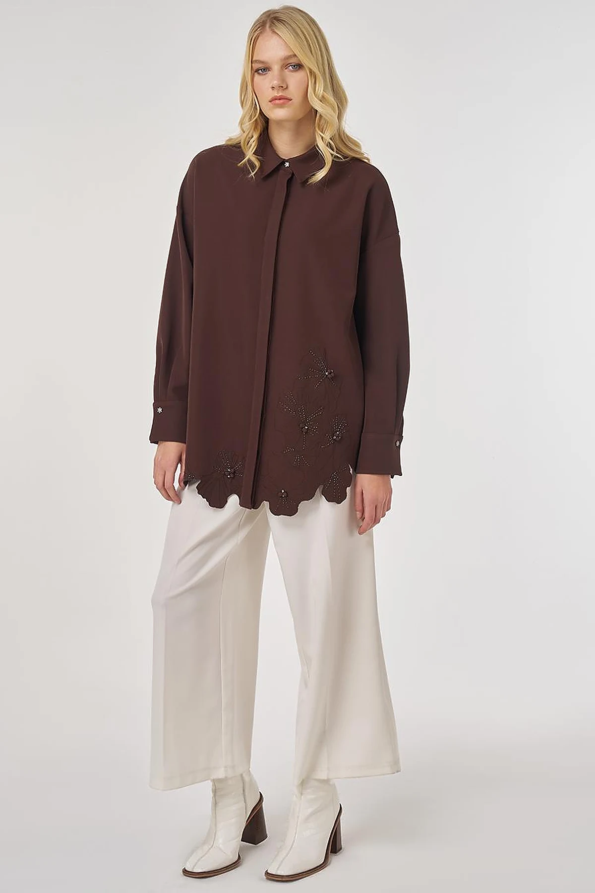 Appliquéd Elegant Tunic in Dark Brown