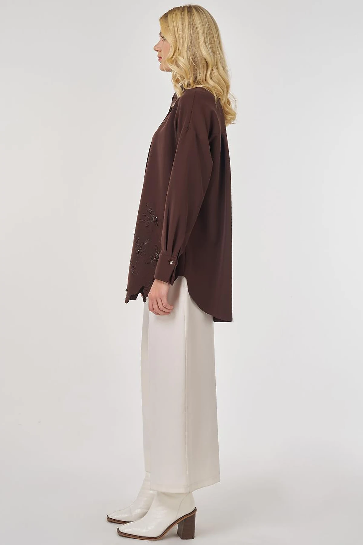 Appliquéd Elegant Tunic in Dark Brown