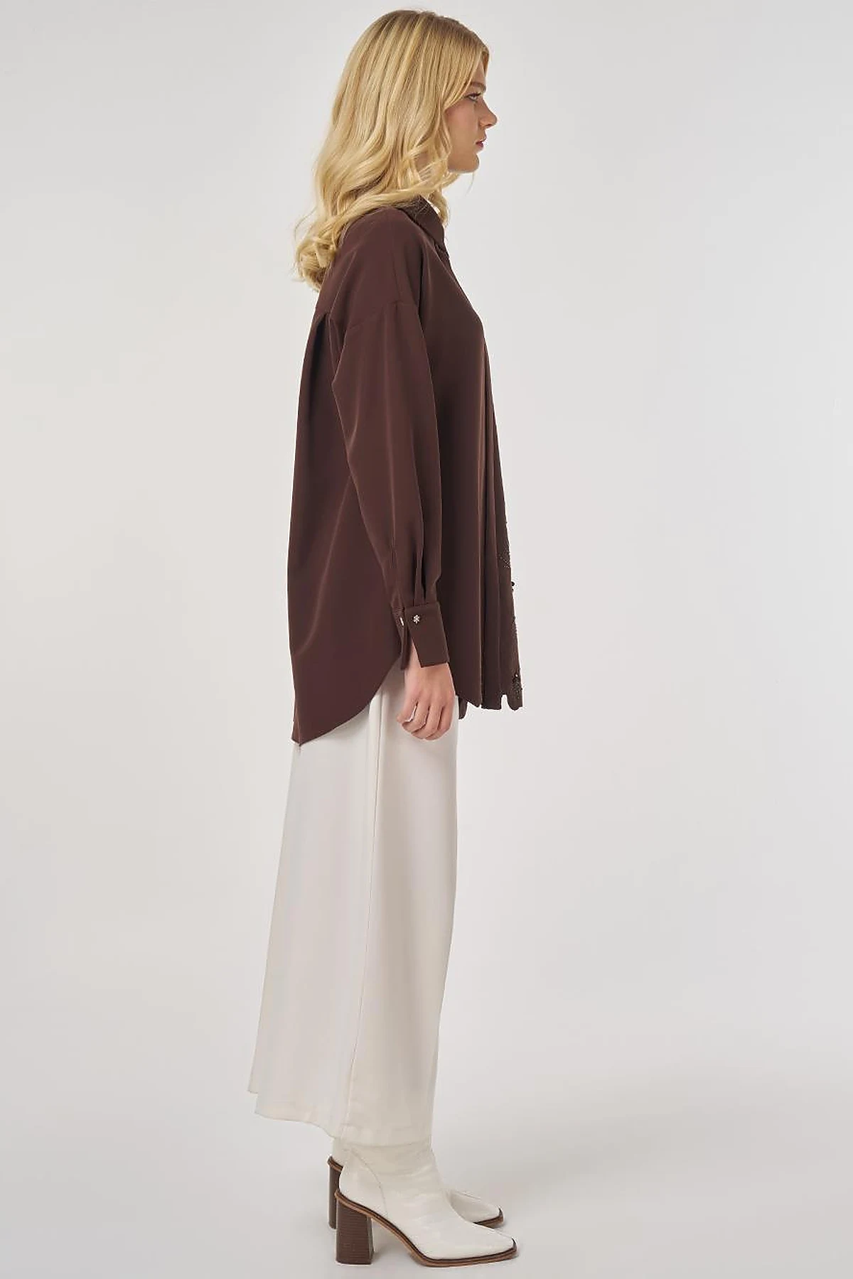 Appliquéd Elegant Tunic in Dark Brown