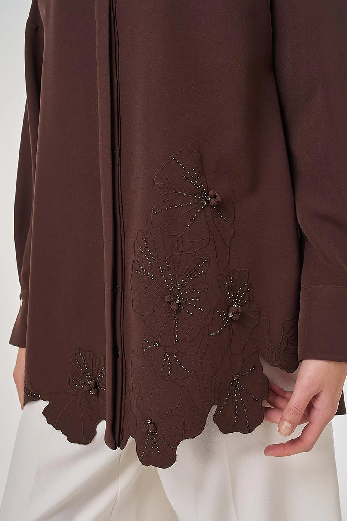 Appliquéd Elegant Tunic in Dark Brown