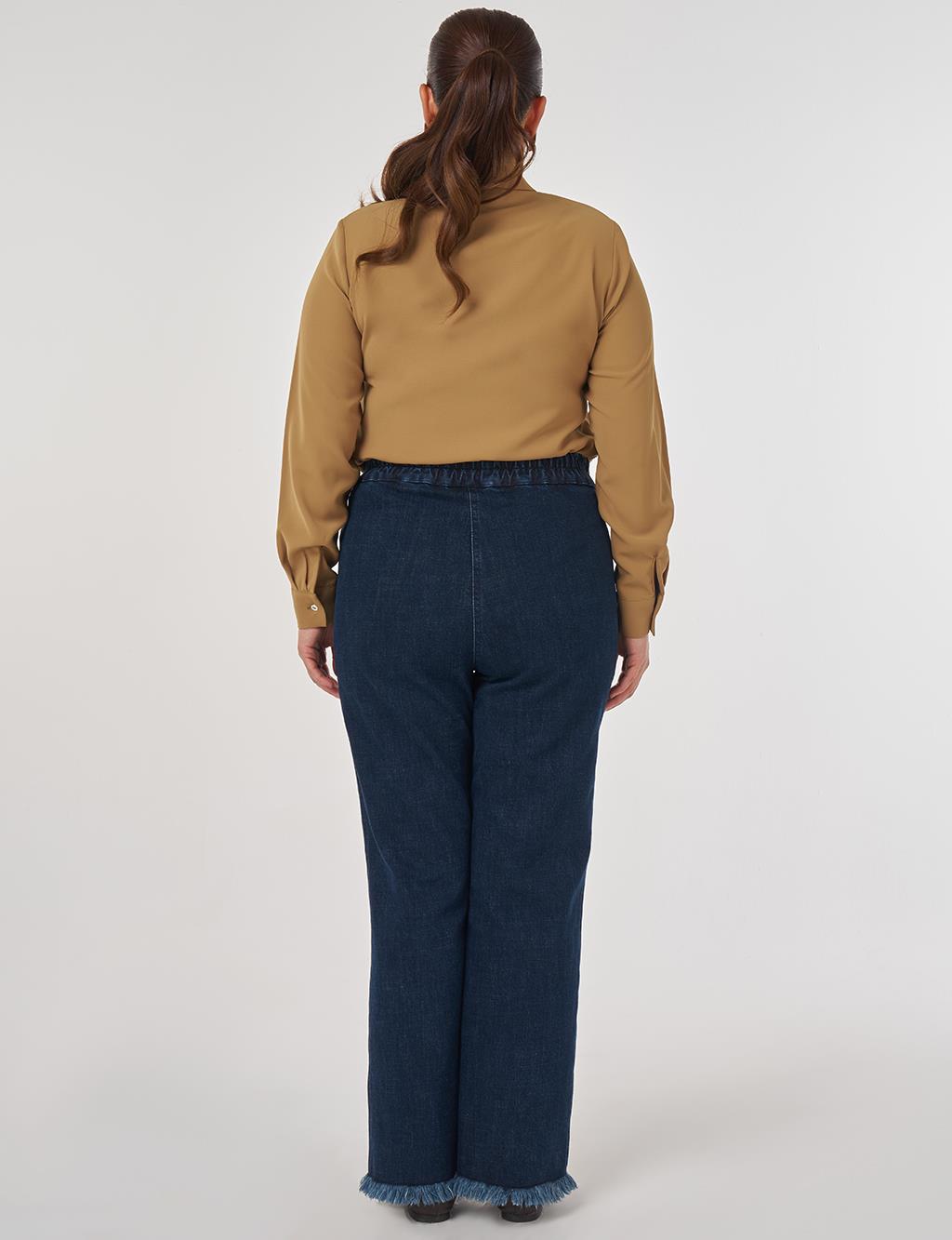 Topstitched Denim Pants in Navy Blue