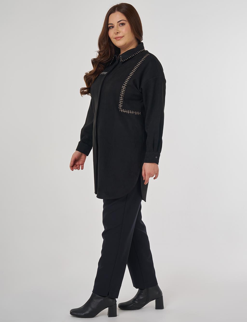 Topstitch Suede Tunic in Black