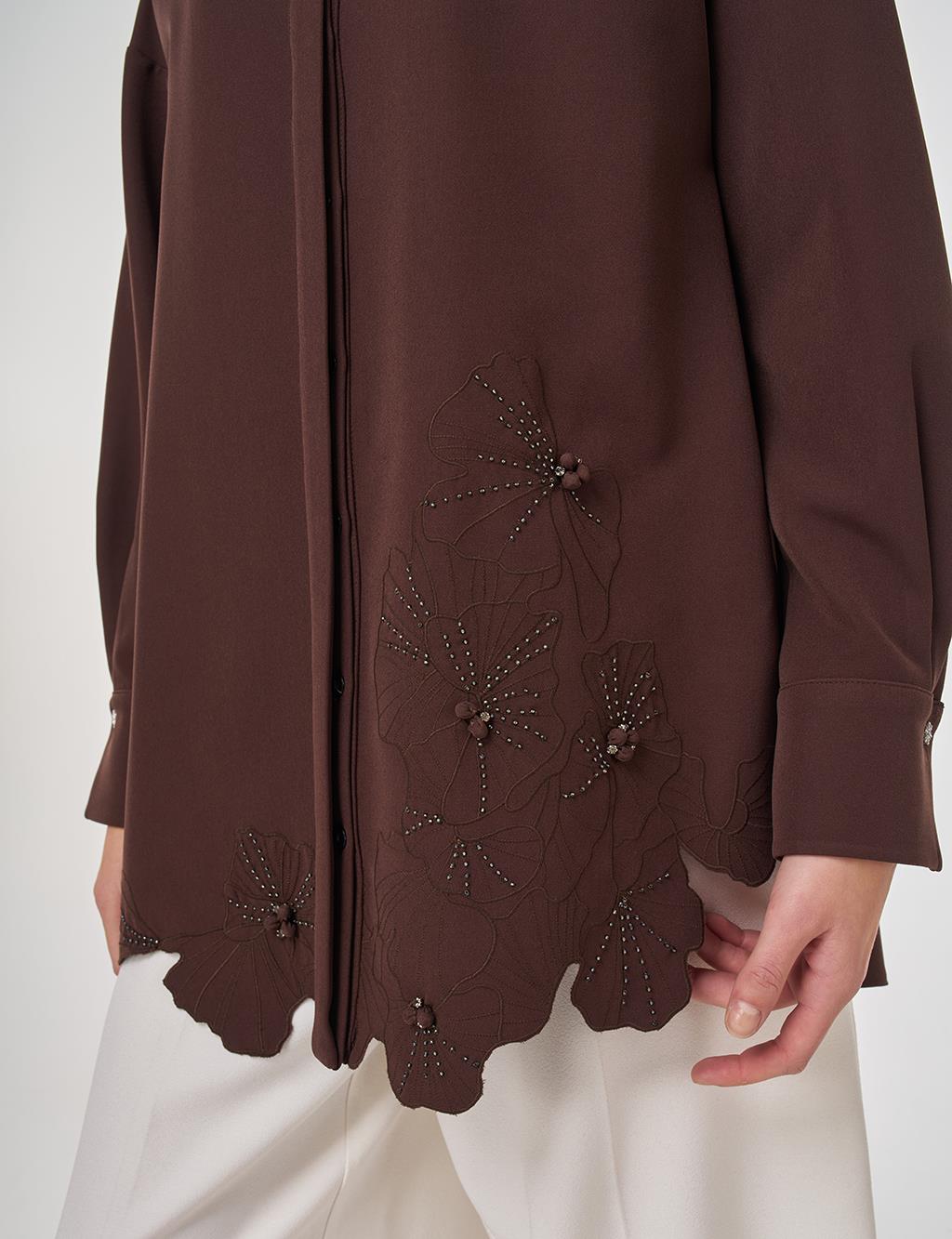 Aplikeli Şık Tunik Koyu Kahve