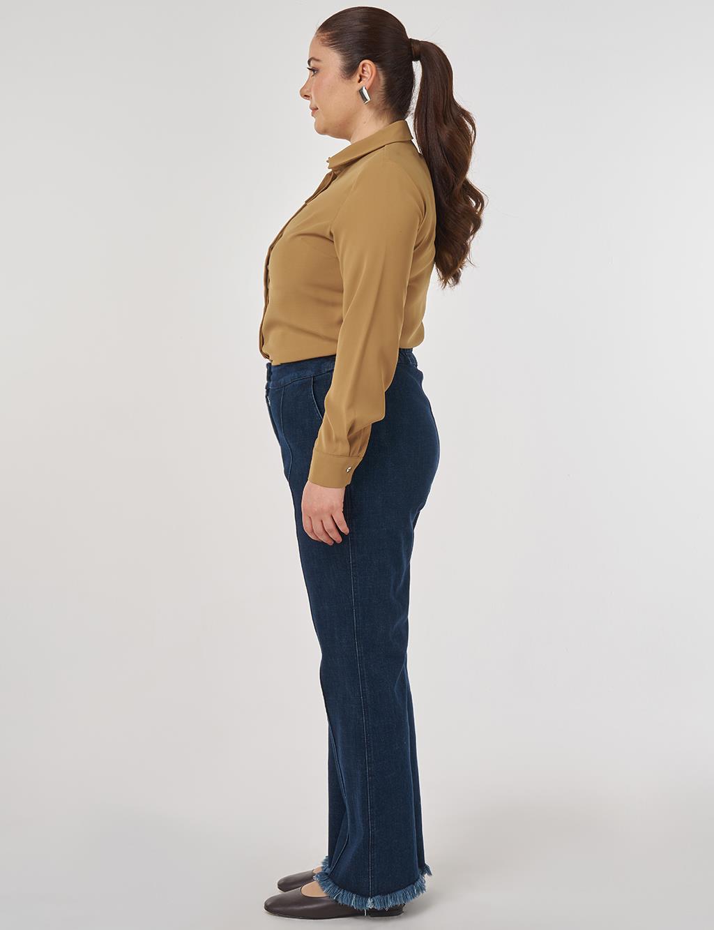 Topstitched Denim Pants in Navy Blue