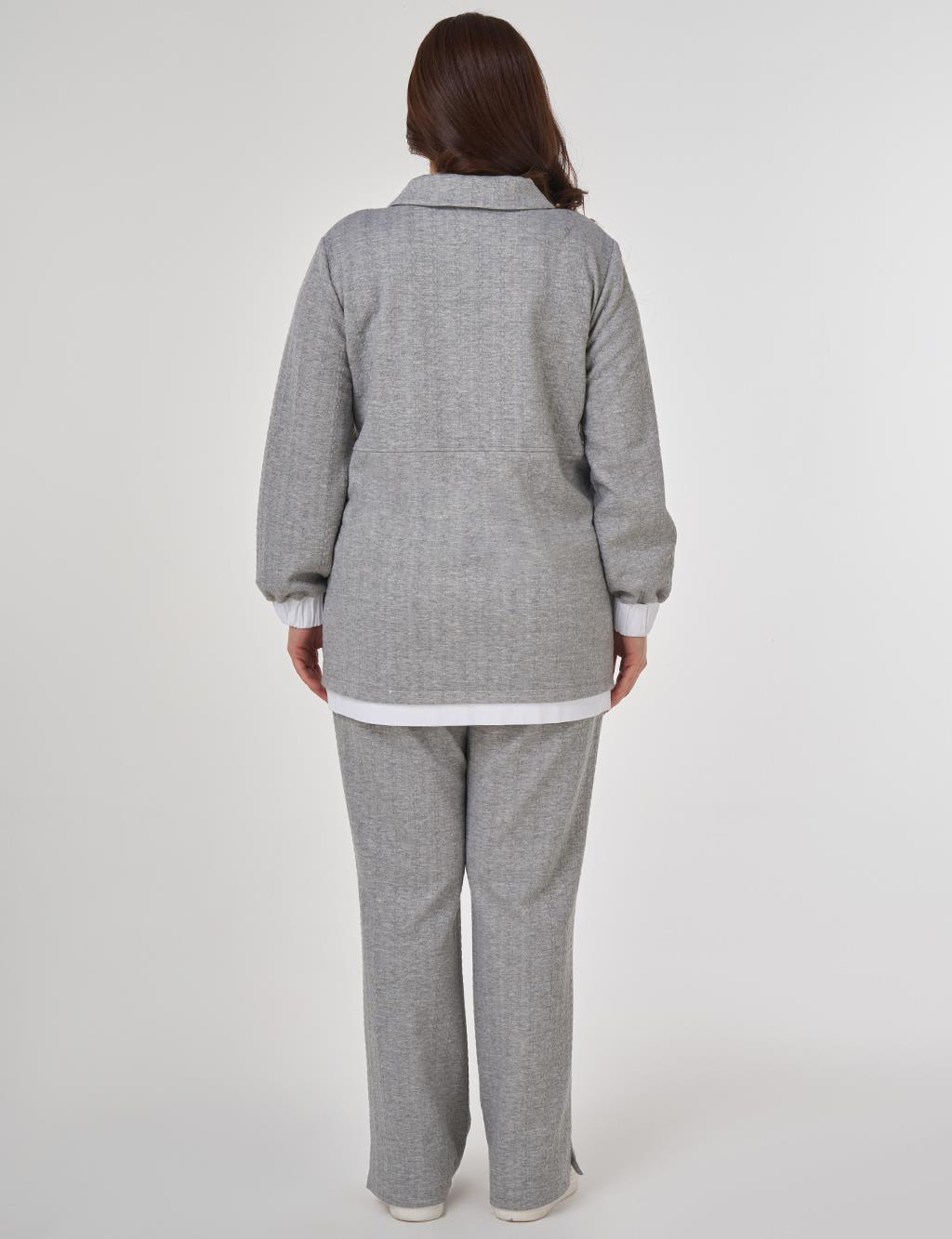 Broşlu Rahat Kesim İkili Takım Gri 