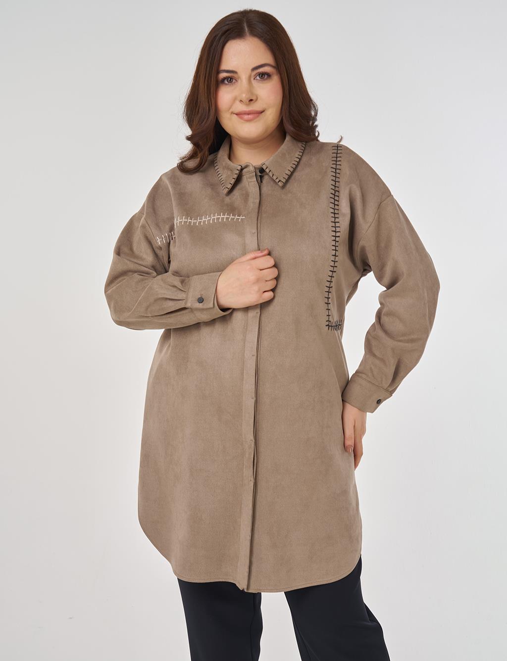 Topstitch Suede Tunic in Mink