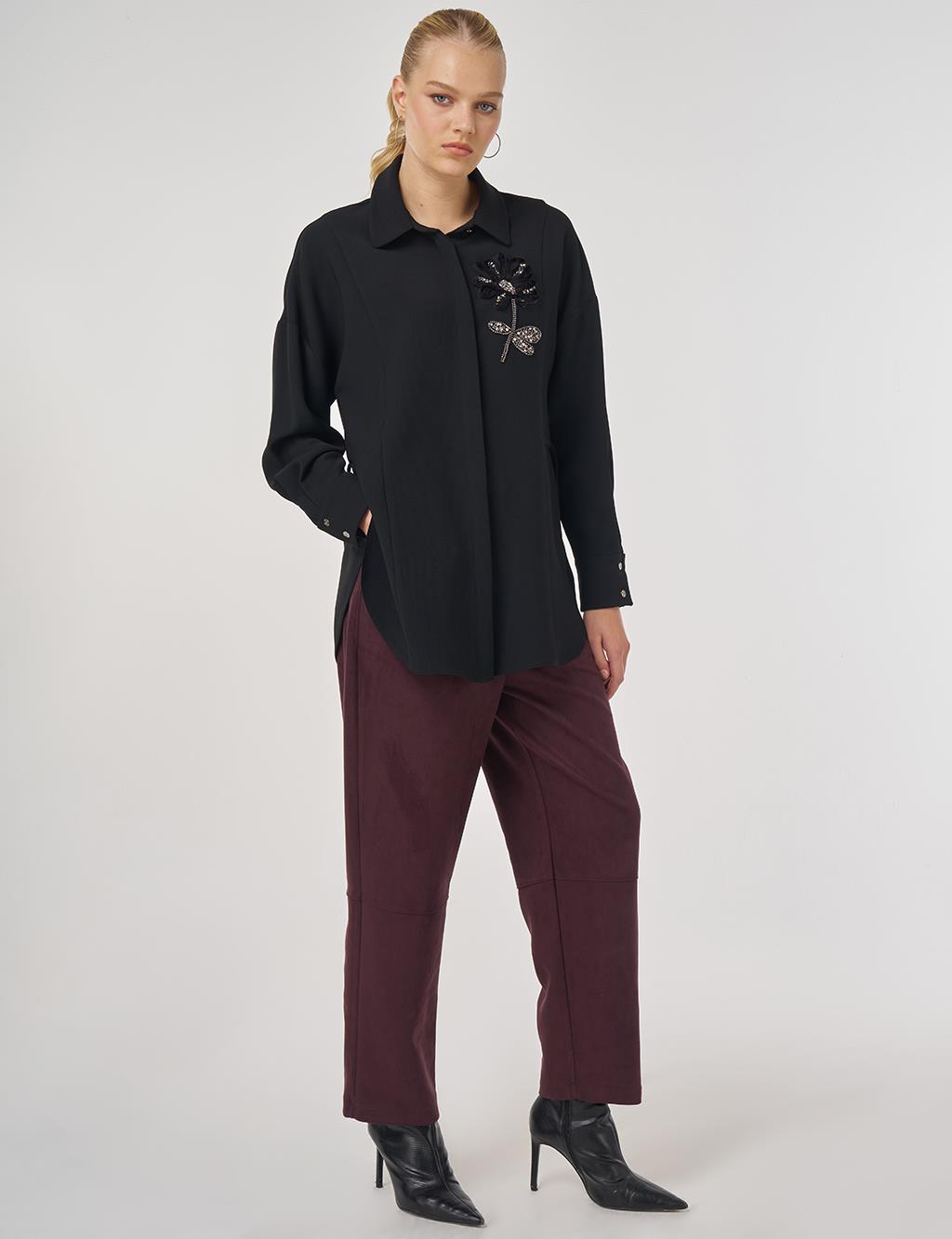 İşleme Detaylı Şık Tunik Siyah 