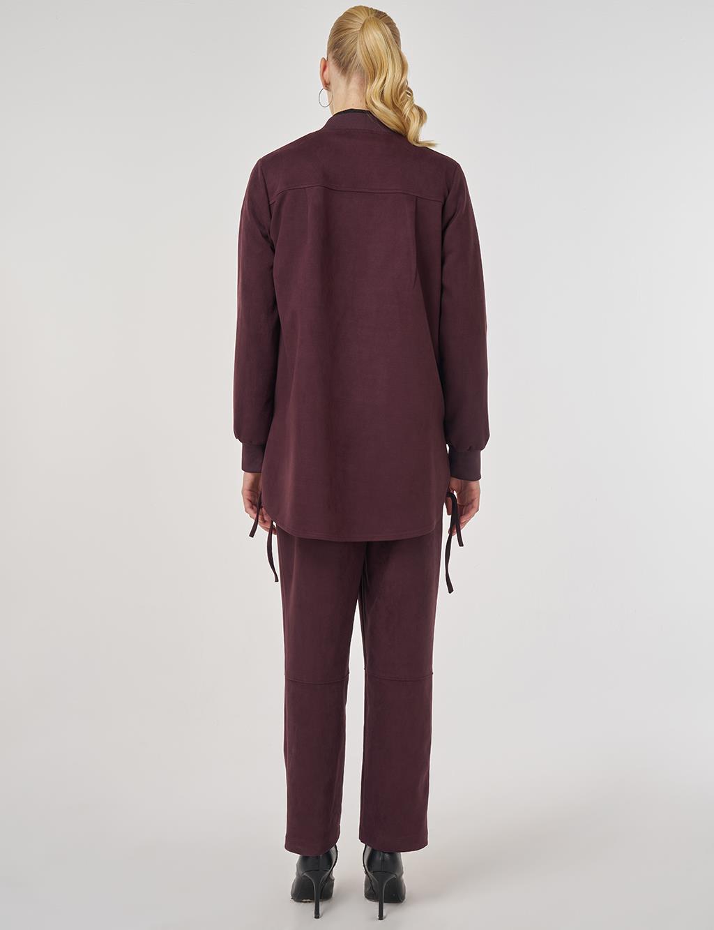 Embroidered Suede Tunic Dark Burgundy