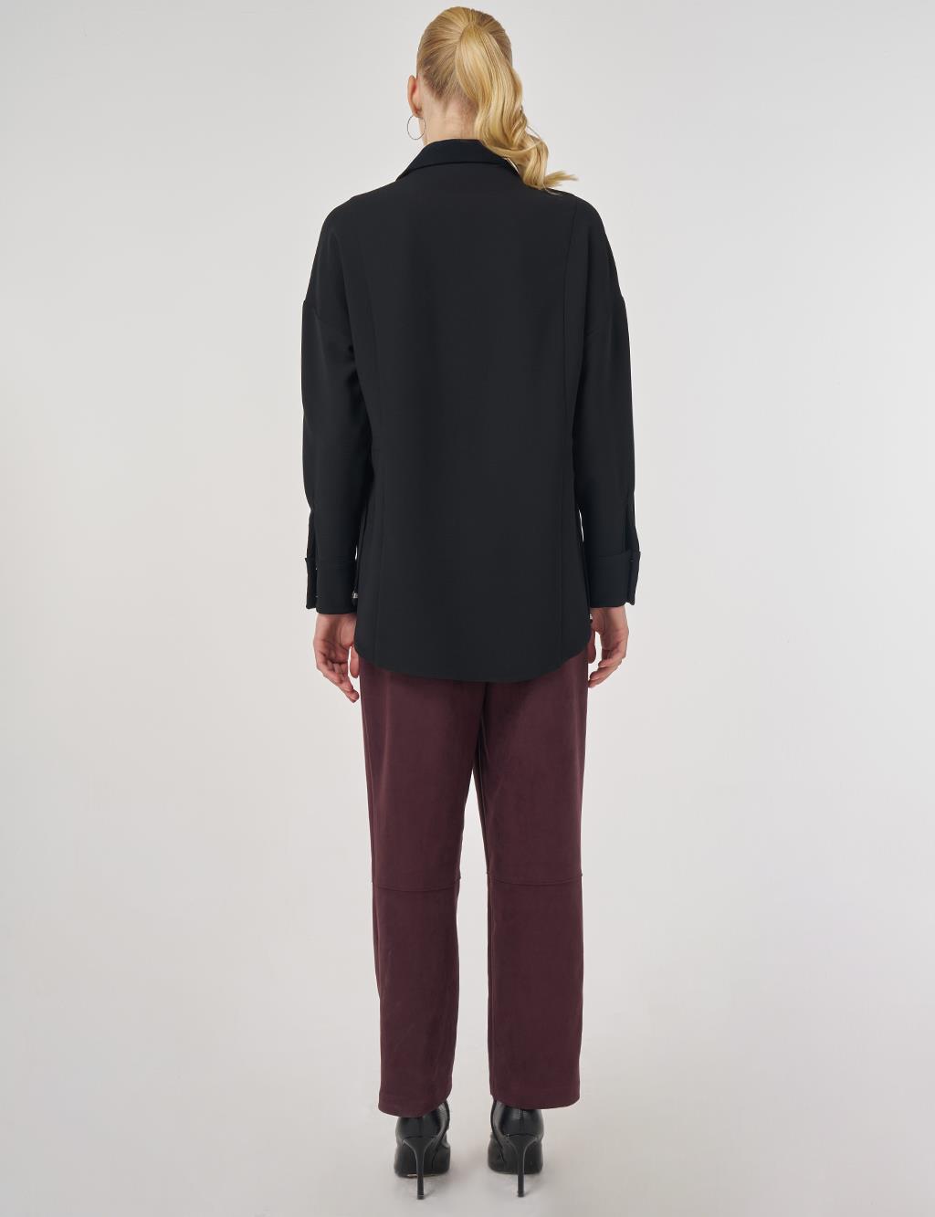 İşleme Detaylı Şık Tunik Siyah 