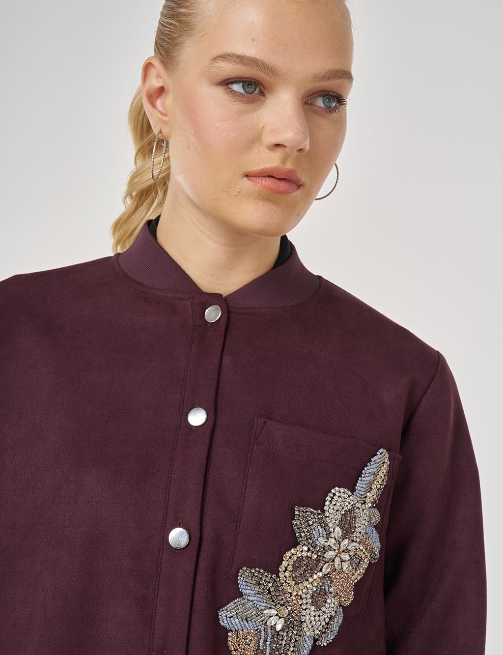 Embroidered Suede Tunic Dark Burgundy