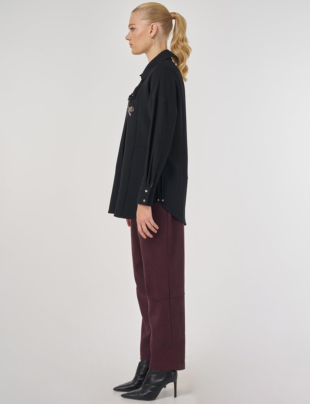 İşleme Detaylı Şık Tunik Siyah 