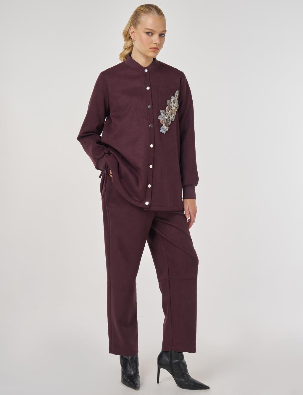 Embroidered Suede Tunic Dark Burgundy