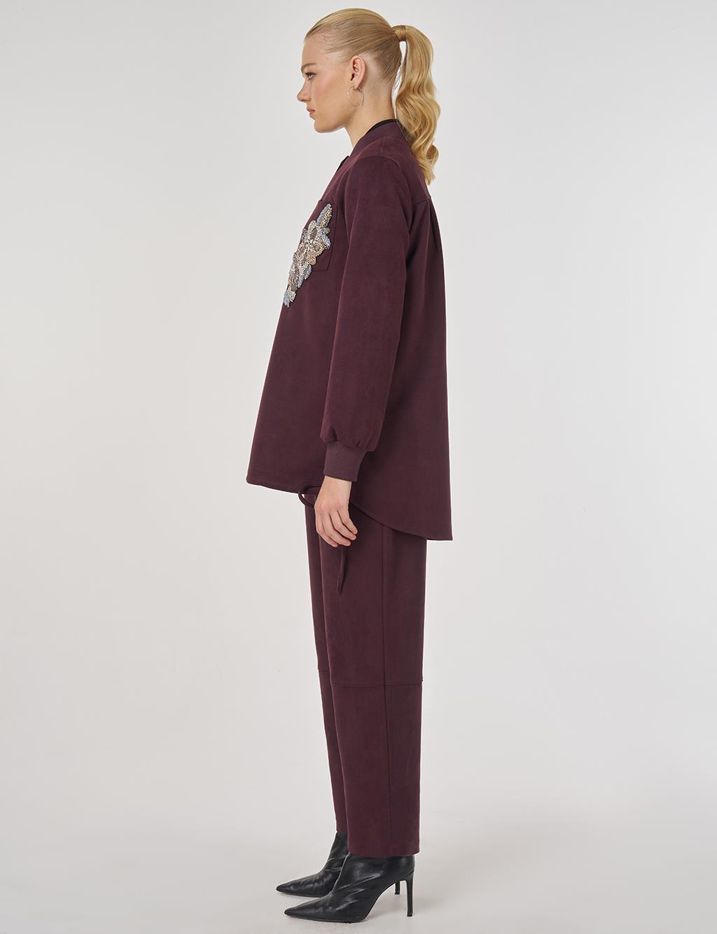 Embroidered Suede Tunic Dark Burgundy