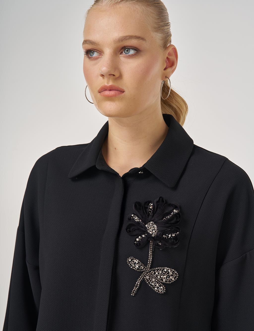 İşleme Detaylı Şık Tunik Siyah 