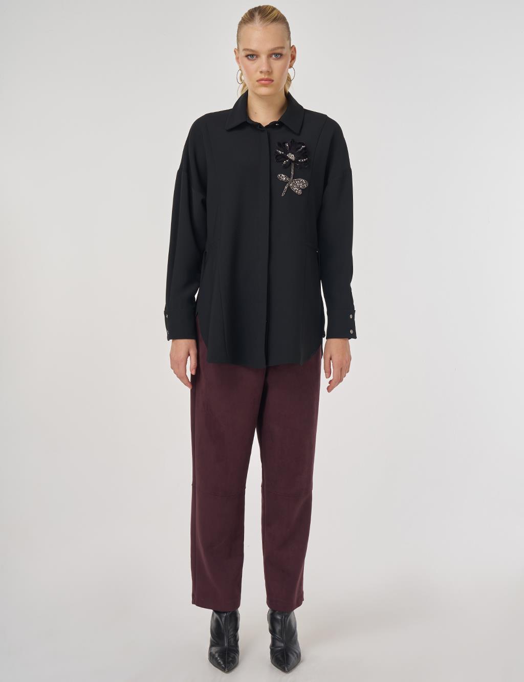 İşleme Detaylı Şık Tunik Siyah 