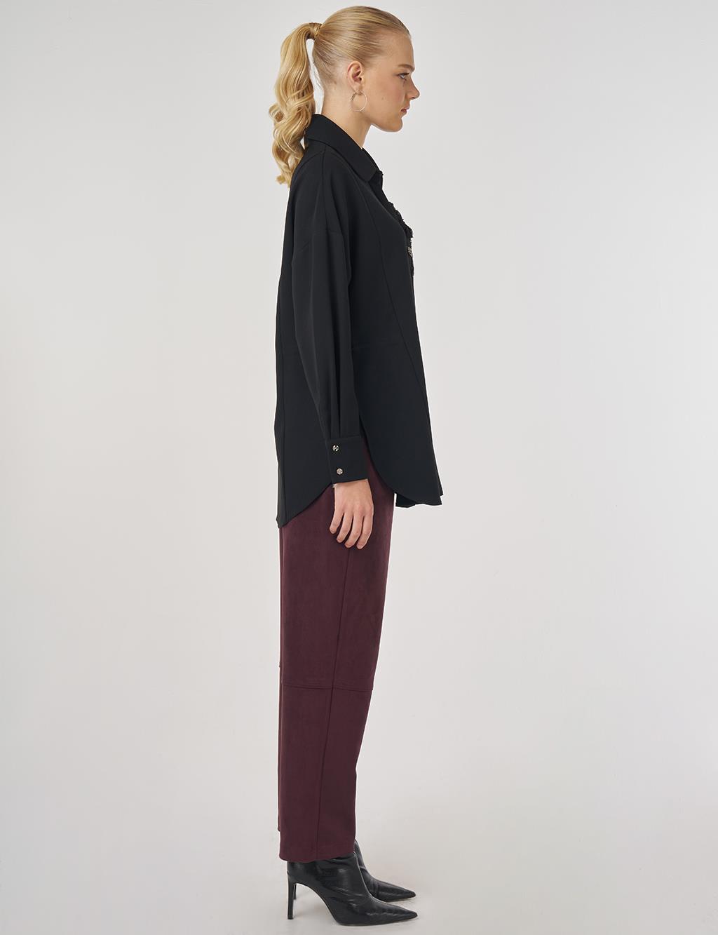 İşleme Detaylı Şık Tunik Siyah 