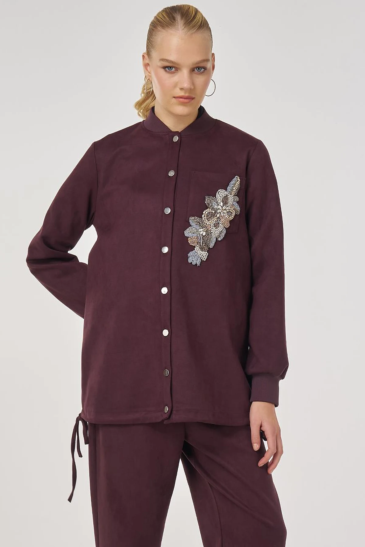 Embroidered Suede Tunic Dark Burgundy