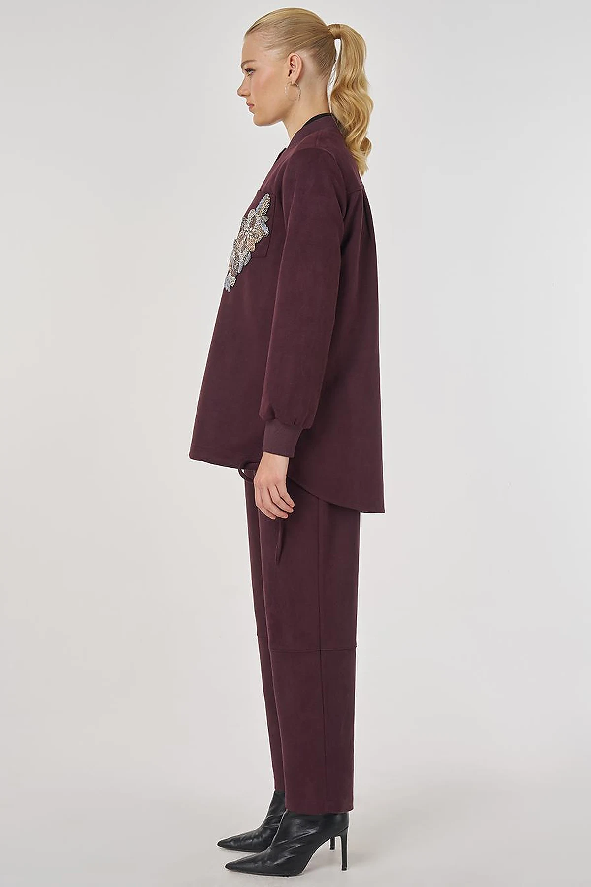 Embroidered Suede Tunic Dark Burgundy