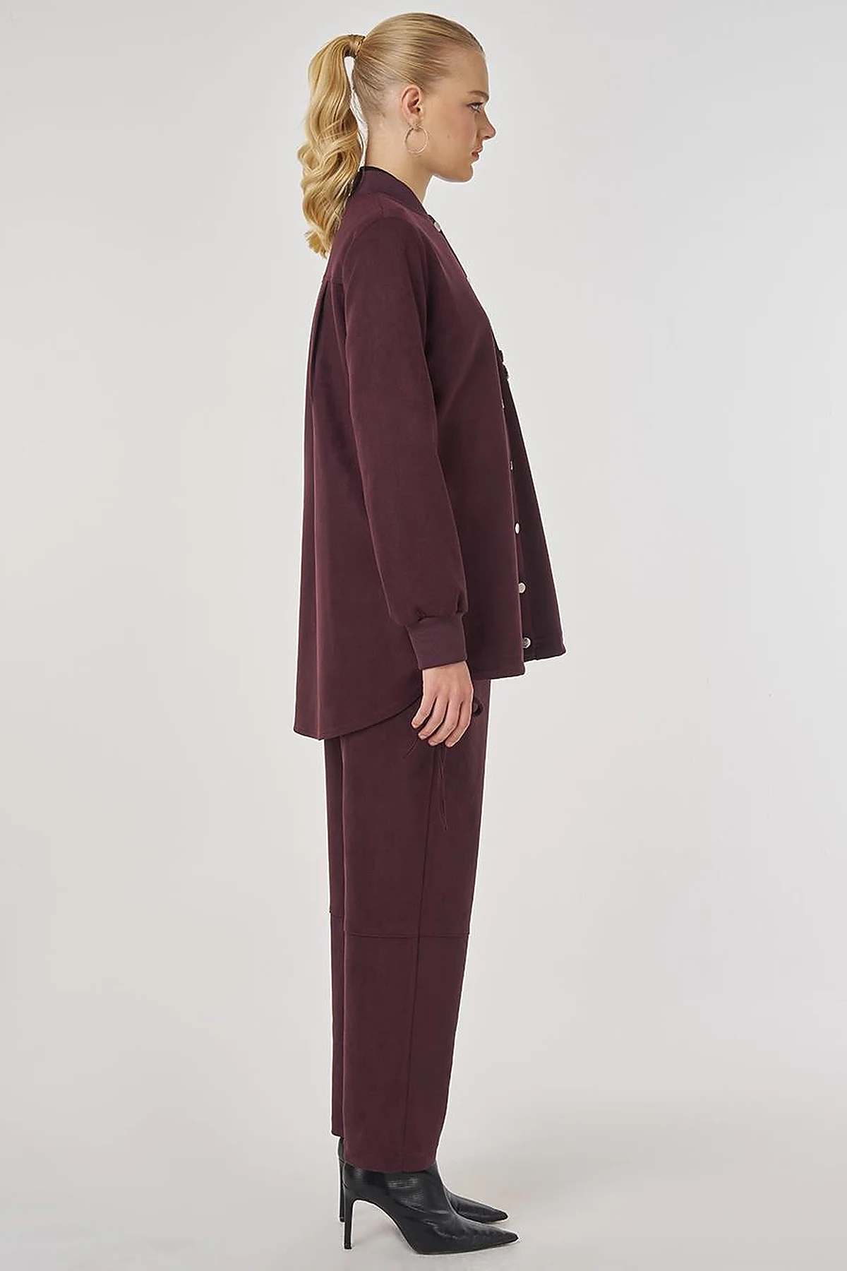Embroidered Suede Tunic Dark Burgundy