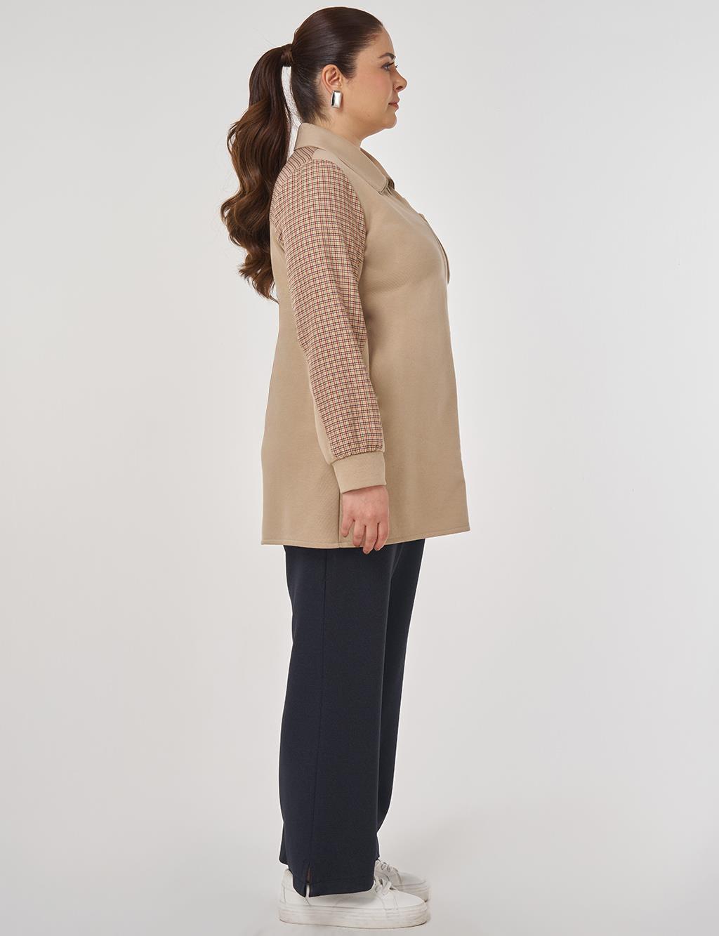 Check-Trimmed Three-Thread Sweatshirt in Beige