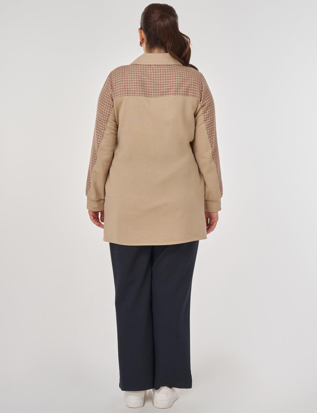 Check-Trimmed Three-Thread Sweatshirt in Beige