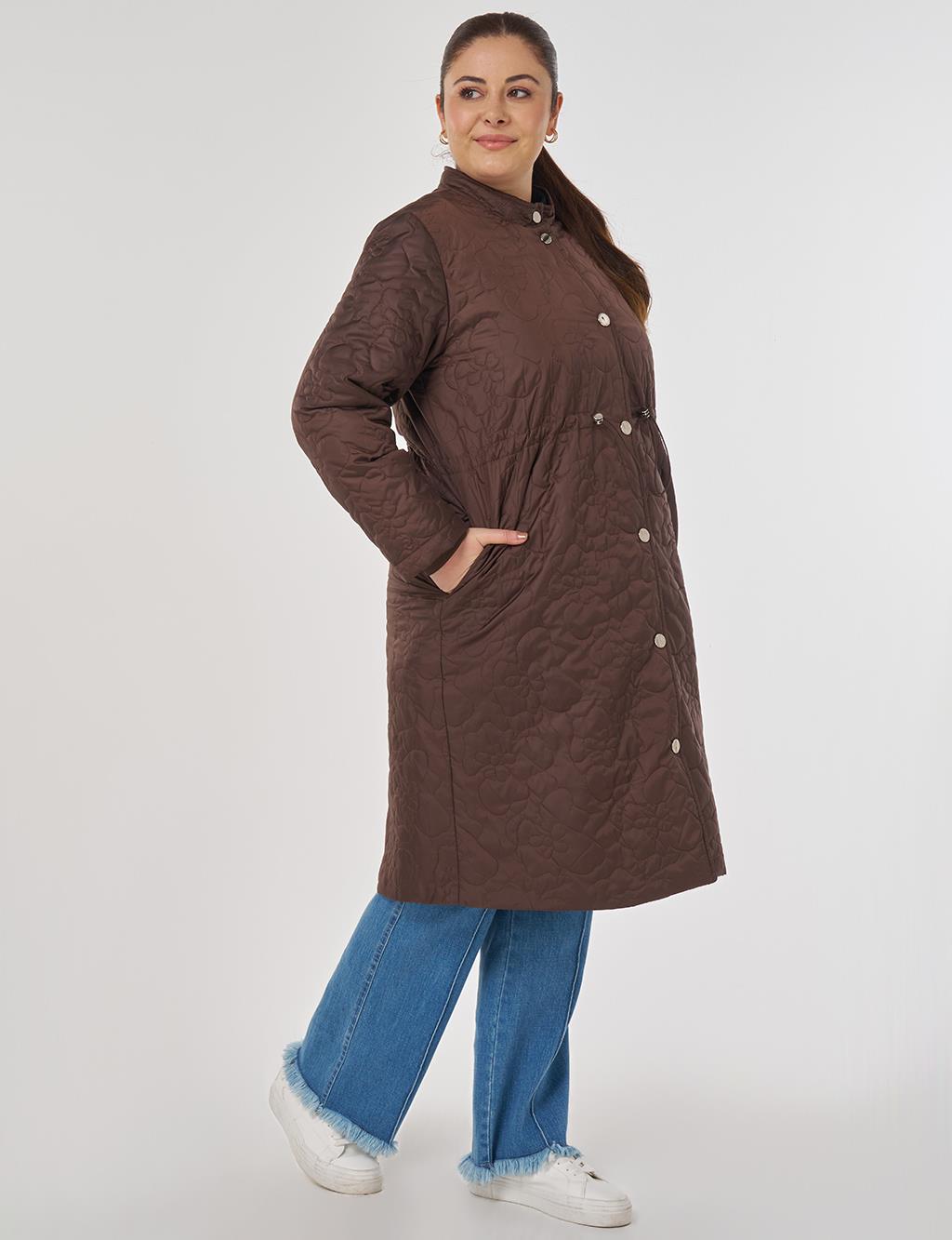 Drawstring Waist Quilted Jacket in Dark Brown