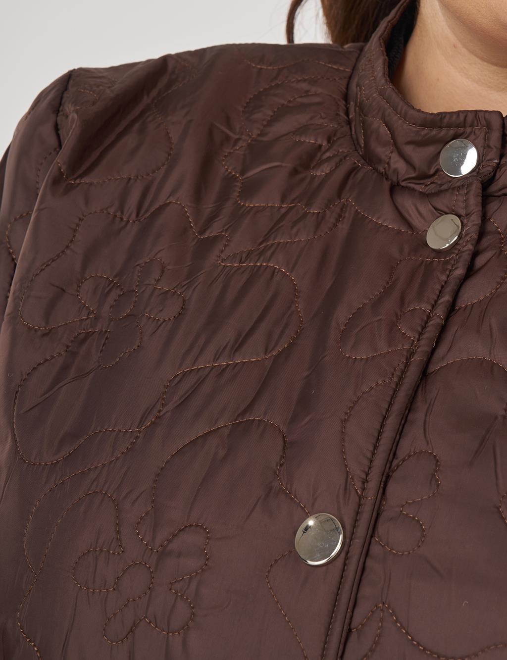 Drawstring Waist Quilted Jacket in Dark Brown