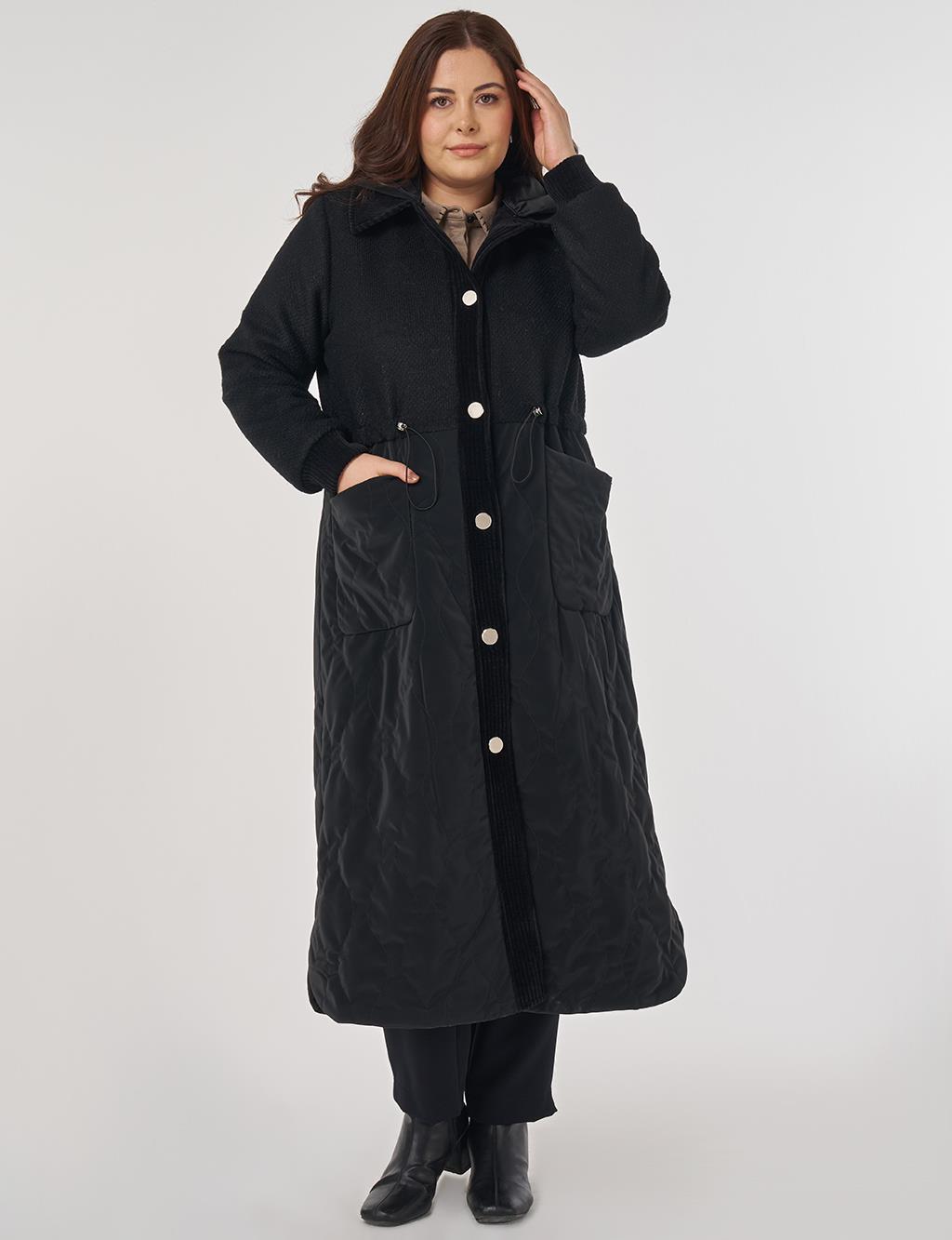 Patch Pocket Leather Coat in Black