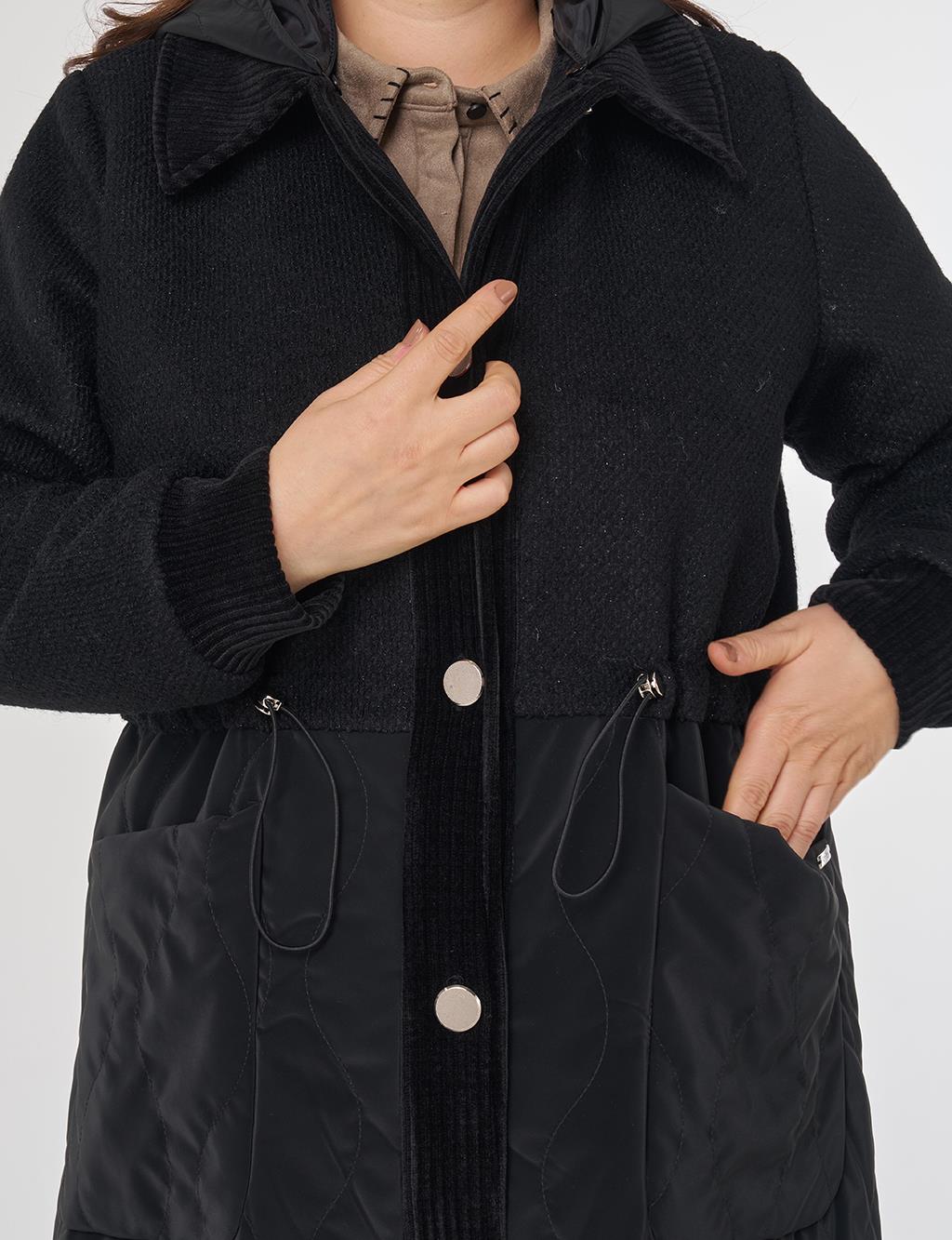 Patch Pocket Leather Coat in Black