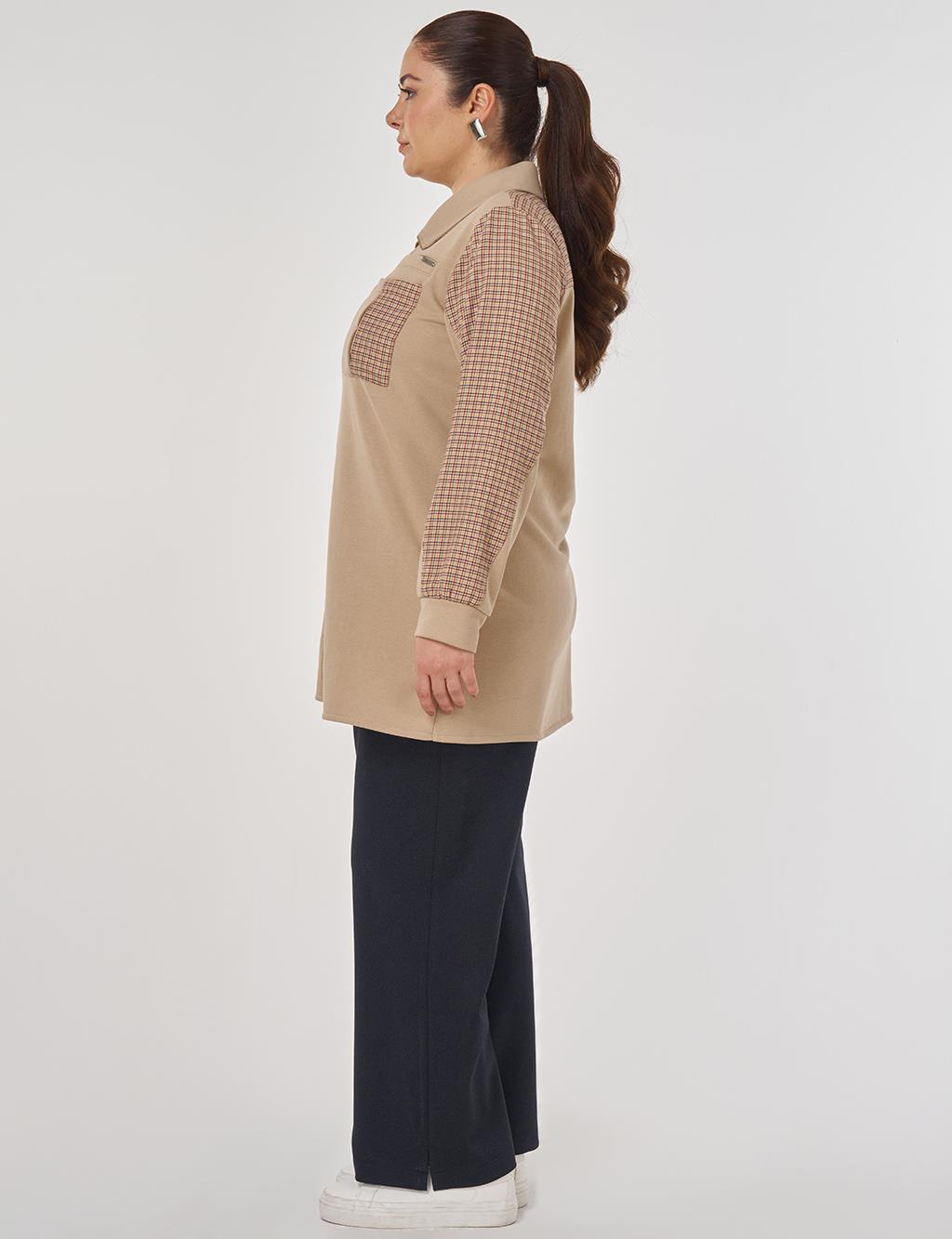 Check-Trimmed Three-Thread Sweatshirt in Beige