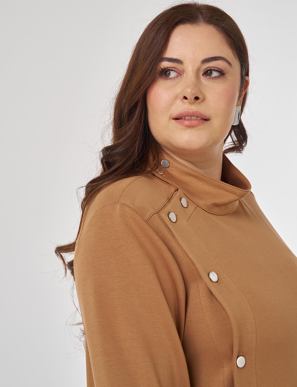 Stand Collar Scuba Sweatshirt in Tobacco